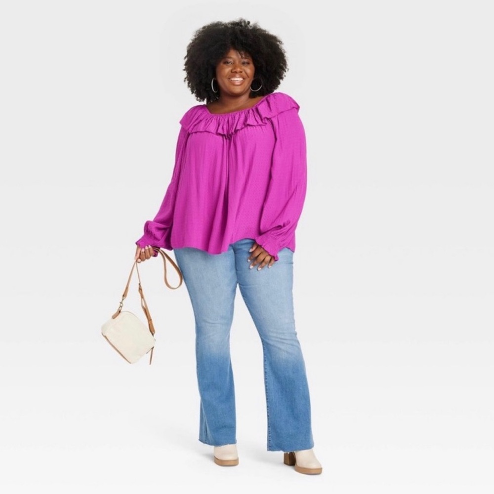 Knox Rose Purple Ruffle Flowy Top Blouse -Size XL NWT